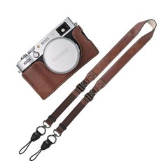 Pu 카메라 X100 하프 케이스 VI Mark 가죽 바디 X100 Fujifilm VI용, 7)Coffee case-strap