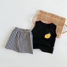STARDOOR 兒童水果圖案無袖背心 + 格紋褲套裝