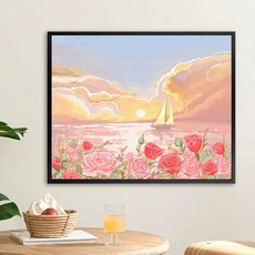 실십자수 꽃 자수실 십자수 바늘, 유화 패키지 내부 프레임붓물감, 45x60, r0089 튤립