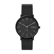 Skagen Aaren 컬러 실리콘 쿼츠 41mm 미니멀 손목시계 블랙.