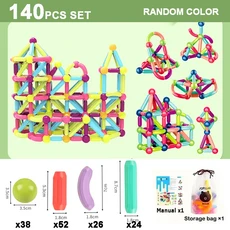 올스토어 300PCS 자기 빌딩 블록 장난감 더 강한 어린이 몬테소리 교육 건설 세트 스틱 막대 게임, 02 140pcs