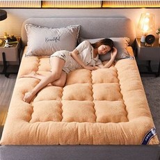 침대 토퍼 100x200cm 웜매트 접이식 요매트, 보온 램스울 업그레이드 카멜