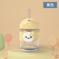 兒童玻璃吸管杯, 黃色 301 - 400ml, 1個