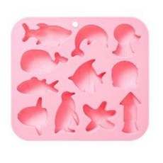 UR URLIFEHALL 레드 2피스 롤리팝 몰드 실리콘 하트 아이스 캔디 DIY 식품 등급 케이크 쿠키 초콜릿 장식용 나무 스틱 포함, 2개-145x130x20mm-해양 동물 퐁당 몰드