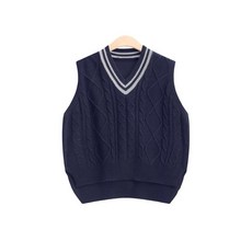 스쿨 브이넥 꽈배기 니트 조끼 베스트