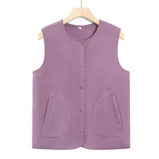 가을 겨울 여성 중년 엄마용 두꺼운 플리스 자켓, XL 40.0-50.0kg, 라이트퍼플 플리스안감없는조끼