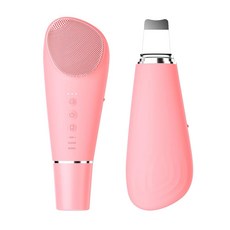 스텝케어 실리콘 페이스 스크러버 블랙헤드 스크레이퍼 충전식 2-in-1 페이셜 클렌징 브러시 & 스킨 주걱 듀오 IPX7 워터프루프 각질 제거 마사지기 딥 여성용 및 남성용 라이, Peachy Pink