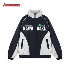 Kawasaki 賽車外套 美式機車風 拼接休閒夾克 男女同款