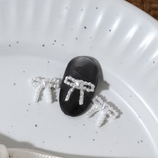 백억언니 하트 진주 리본 네일파츠 4개입, 1개, 화이트 4개입 (P699)