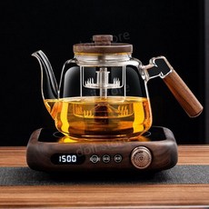 doii 전기티포트 원목 내열 유리 티메이커 다기세트 전기 티스토브 찻주전자, 투명/호두 B형+흑호두 스토브+투명컵4