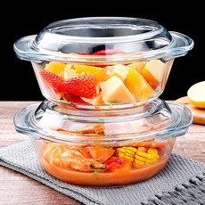 Qiaokao 유리 전자레인지 용기, 클리어 1500ml, 2개