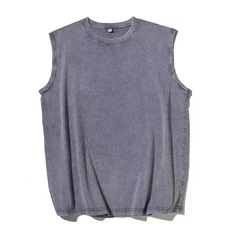 여름용 남성 워싱 코튼 민소매 탱크탑 머슬 짐 슬리브리스 운동 티셔츠 러닝 비치 루즈핏 티