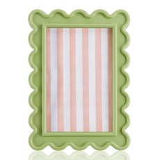 AceOrbit 12.7 x 17.8cm(5 x 7인치) 그린 멀티레이어 스캘럽 사진 프레임 귀여운 웨이브 엣지 나무 리얼 유리 사진 프레임 데스크탑 디스플레이 홈 데코 가족, Flower Wavy