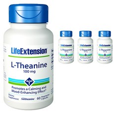 LIFE EXTENSION L-茶氨酸素食膠囊 100mg, 60顆, 4罐
