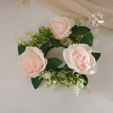 玫瑰燭台花環 仿真花桌面佈置, 粉色/花環
