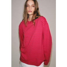 ZARA 코튼-린넨 스트라이프 티셔츠 - 로즈핑크 / 백합 3253/011/653 521598966