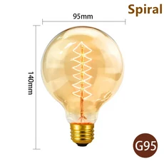 1-4Pcs 에디슨 전구 E27 220V 40W 레트로 빈티지 램프 ST64 G80 G95 백열 홈 장식 필라멘트, 07 G95 spiral