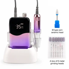 보라색 휴대용 무선 네일 드릴 머신 35000RPM 충전식 매니큐어 전기 파일 배터리(베이스 포함), 01 Wave