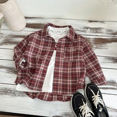 兒童長袖格子襯衫