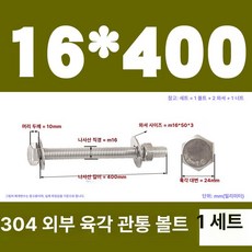 스테인리스 외부 육각 벽면 나사 연장 볼트, 1개, M16x400