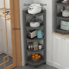 全實木三角置物架家用落地轉角收納架帶輪移動 角櫃 墻角櫃 傢用 邊角櫃 儲物櫃子 置物架 轉角置物架, 5層高級灰, 1個