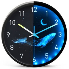 8무드 어둠감지 소리센서 LED 고래 수면등 무선 벽시계 / 야광 자동점등 무소음 인테리어 벽걸이 시계, 고래의 꿈