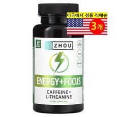 Zhou Nutrition 저우뉴트리션 에너지 포커스 Energy + Focus L-테아닌 200mg, 3개, 60정