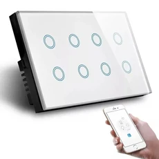 [누리공구]멜레리 투야 와이파이 스마트 조명 벽 스위치 8구 터치 글래스 패널 147X86mm 구글 홈 및 알렉사, 01 White