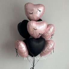 블링살롱 리본 포인트 하트 알루미늄 스탠드 풍선세트 6P 생일파티 프로포즈 셀프촬영, 블랙+핑크