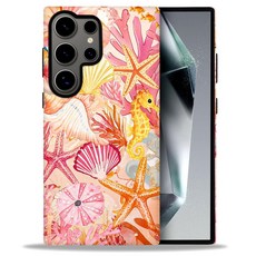 DAIZAG 삼성 갤럭시 S25 엣지 케이스 군용 등급 보호 커버 청록색 고래 바다 생물 코랄 패턴(반투명 색상), Samsung Galaxy S25 Ultra, 핑크 해마 불가사리 백합 꽃