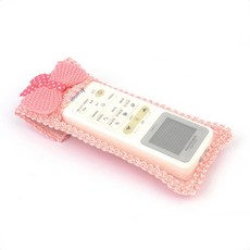 귀여운 티비 에어컨 리모콘 보관 정리 리본모양 망사 커버, 아이보리 대