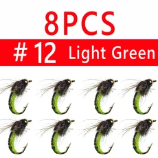 비무 8개 # 12 # 14 황동 구슬 머리 빠른 싱킹 요정 스커드 플라이 버그 웜 송어 낚시 파리 인공 곤충 낚시, 01 8pcs sz12 Lt Gn