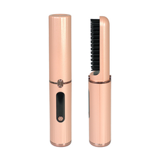 디프 무선 빗 고데기 휴대용 온도조절 헤어 스타일러 매직기, 핑크