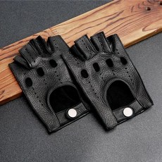 하프 드라이빙 남성 손가락 레더 자전거 가죽반장갑, L. 가죽 3톤 커피 컬러, B. 가죽 블랙