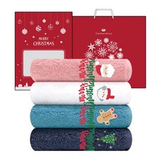 송월타월 크리스마스 선물세트 시즌 에디션 2매세트(레드박스+쇼핑백), 핑크(산타), 스카이(쿠키)