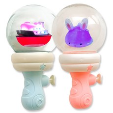 바이주주 빛나는 어린이 피규어 LED 미니 물총 워터건 2개 세트, 토끼 물총, 배 물총