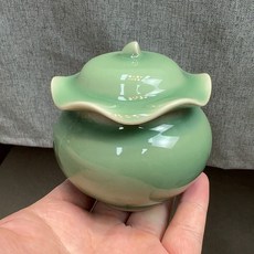 龍泉青瓷 迷你荷葉蓋罐 梅子青釉色手工小巧茶葉罐, 商品主圖, 1個