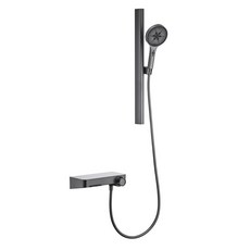 菲勒衛浴 小置物台奶油風奶白色簡易淋浴花灑套裝 全銅冷熱混水閥, 1個, 槍灰冷熱混水閥套裝