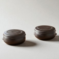 옹기종기 수공예 옹기 찬통 (특대) 1L / 김치 된장 곡물 발효 보관용기 1+1 (뚜껑 포함), 2개