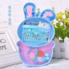 【臺灣-出貨】兒童串珠diy手工材料卡通珠子首飾配件製作女孩手鏈項鏈飾品玩具 LUR8, 1個, 兔子套裝款藍色 送禮品袋