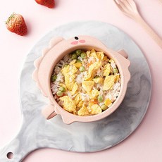 生活好物 創意恐龍卡通兒童餐具 兒童碗筷套裝 寶寶輔食碗 家用麥縴維盤子 塑料餐盤, 兒童碗粉色, 1個