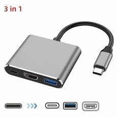 4 IN 2 TYPE C 듀얼 HDMI 호환 확장 분배기 PD USB 허브 4K 멀티 디스플레이어 변환기 고속 충전 지원, 01 3 in 1 HDTV