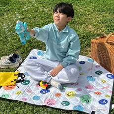 솜솜라이크 푹신한 1인용 돗자리 미니 방수 피크닉 매트, 스마일