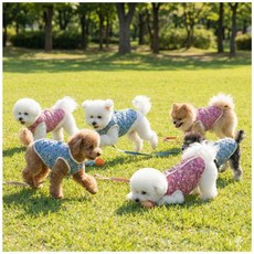 하네스 일체형 강아지 꽃무늬 조끼 패딩 겨울 방한 산책복 소형견 중형멍 포근한 털안감 누빔 멍멍이 방한복 D링포함, 강아지조끼핑크XL