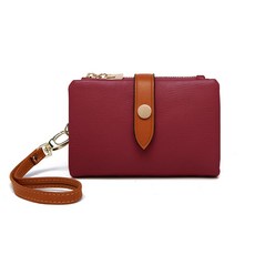 TOP 탑 상의KOOL 여성용 지갑 소형 바이폴드 RFID 가죽 지갑 컴팩트 손목 지폐 폴드 멀티 신용 카드 슬롯 지퍼 동전 포켓 및 스트랩이 있는 3단 홀더 레드 스몰