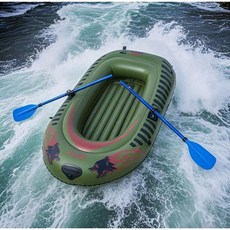 【 自動充氣 】充氣船 橡皮艇 充氣船橡皮艇特厚釣魚船2人3人4人耐磨皮劃艇衝鋒舟折疊船氣墊船, 特厚軍綠雙人皮划艇【190X100】+家