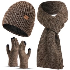 Floconssy 남성용 스카프 모자 장갑 세트 3피스 플리스 안감 비니 추운 날씨용 따뜻한 롱 장갑 네이비 단일 사이즈 159512, 브라운