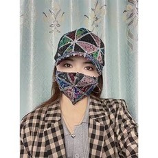 春夏新款帽子女防曬遮陽帽韓版鴨舌帽網紗透氣時尚氣質亮片棒球帽, 1個, 【夏款】網眼亮片撞色-黑紅+口罩