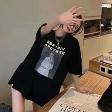 여성용 중장기 티셔츠 2025 여름 레터링 반팔 이너웨어 트렌디 아우터 루즈핏 반소매 상의