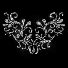 대형 꽃무늬 패턴 핫픽스 스톤 장식 스티커 의류 수선 장식 21x29.7cm 모자 가구 무대 의상 DIY 장식용, 화이트, 1개